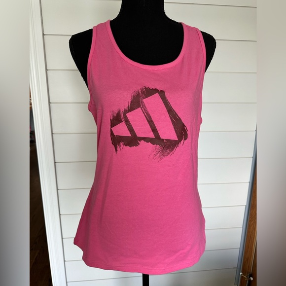 NWT adidas Women's 3 Bar Logo Graphic Tank Top, Pink Fusion, Size Medium - Picture 3 of 8
